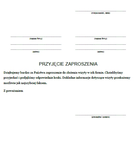 Potwierdzenie Przyj cia Zaproszenia Strona 2 Z 2 Wzory Pism